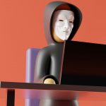 hacker typing on a laptop lego style
